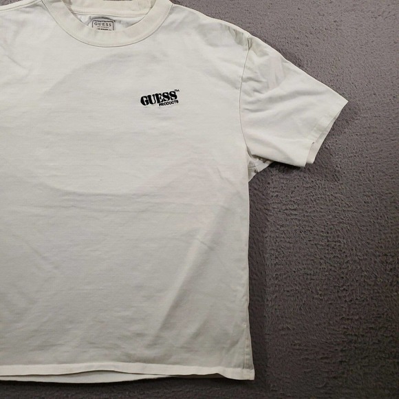 Guess Shirt Mens Small White Crew Neck Embroidered Logo Graphic Print Back Hit - Picture 5 of 11